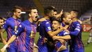 Varios jugadores del Extremadura UD durante un partido del ao pasado