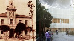 A la izquierda, imagen de la fachada del edificio construido en 1907. A la derecha, recreaci�n de la fachada de la futura casa consistorial de Ribeira.