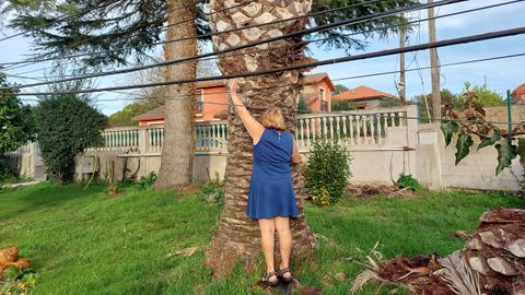 Una vecina junto a los cables en su finca de Dorneda.