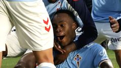 Milla, celebrando un gol del Celta Fortuna ante el Andorra.