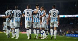 Real Sociedad.Los futbolistas de la Real Sociedad celebran un gol