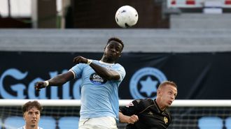 El jugador del Celta Fortuna Seyni Ndiaye,�durante el partido frente al Sabadell.