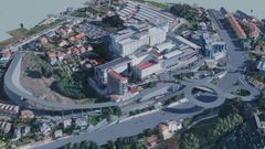 Recreaci�n panor�mica de los nudos viarios del Novo Chuac, con la rotonda elevada a la derecha y parte del viaducto para el anillo perimetral