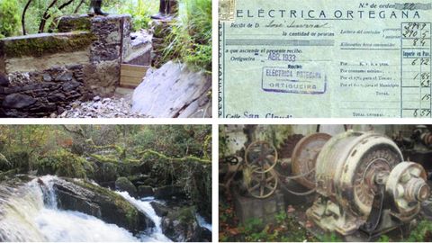 La toma, el azud, maquinaria de la central de Landoi y un recibo de El�ctrica Ortegana de abril de 1933