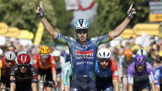 El ciclista belga Tim Merlier, del Soudal Quick-Step, en el momento de ganar la octava etapa del Tour de Francia.