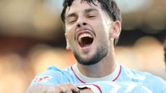 Yoel Lago, celebrando uno de los goles del Celta ante el Racing de Santander.