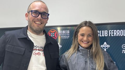 Dani Agra, de marketing del Racing, com Emma Fern�ndez del equipo de marqueting de �pticas Noroeste