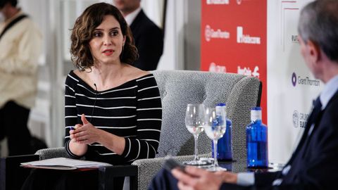 La presidenta de la Comunidad de Madrid, Isabel D�az Ayuso, durante un evento informativo de ayer