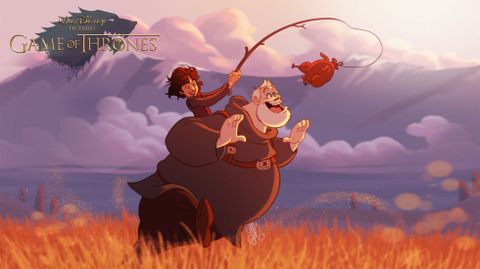BRAN Y HODOR. El pequeño y lisiado Stark se divierte a lomos de su inseparable amigo, el mozo de cuadras que le sirve para desplazarse por los campos de Poniente.
