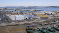 Vista de la terminal de mercanc&iacute;as y, en segundo t&eacute;rmino, parte del muelle de San Diego. Detr&aacute;s, el del Centenario