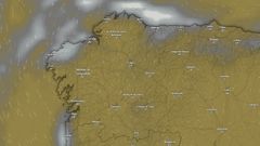 El mapa muestra�el estado del cielo previsto para el�mi�rcoles a las 20 horas. Se aprecian las nubes bajas en A Costa da Morte y A Mari�a principalmente. Tambi�n algunas sobre el �rea de A Coru�a