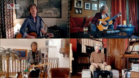 Mick Jagger, Keith Richards, Ronnie Wood Y Charlie Watts de The Rolling Stones actuando en el concierto 'One World: Together at Home'