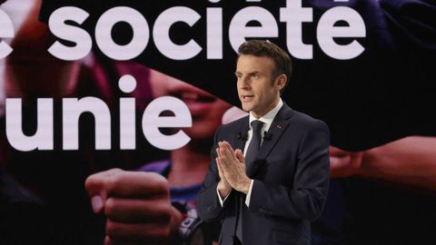 Macron, durante la presentaci�n de su programa electoral