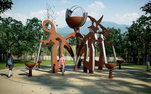 Recreaci�n de la escultura O Corgo da Queimada, dise�ado por Ni�erola para ser instalado en A Carixa.