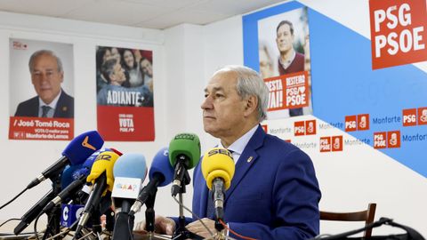 Jos� Tom�, en la rueda de prensa ofrecida en Monforte el d�a 10, en la que anunci� que dimit�a como presidente de la Diputaci�n