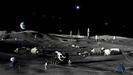 Representaci�n art�stica de astronautas en la base lunar cerca del polo sur de la Luna