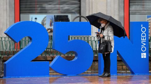 Unas letras corp�reas de grandes dimensiones, fotografiadas este lunes en la plaza de la Escandalera de Oviedo para recordar que el pr�ximo 25N (25 de noviembre) se celebra el D�a Internacional de la Eliminaci�n de la Violencia contra las Mujeres