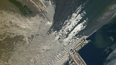 Imagen de satlite que muestra los daos en la presa de Kajovka