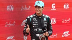 George Russell celebra su triunfo en la carrera esprint del Gran Premio de los Pa�ses Bajos.