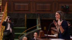 La portavoz de Junts en el Congreso, Miriam Nogueras, interviene durante una sesi�n plenaria en el Congreso en la que se que debati� la propuesta de prohibir el burka y el niqab. 