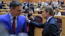 El presidente del Gobierno, Pedro S�nchez, y el l�der del PP, Alberto N��ez Feijoo, el pasado 7 de junio, durante una sesi�n de control al Ejecutivo en el Senado