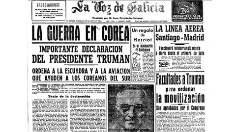 Primera plana de La Voz de Galicia del 28 de junio de 1950