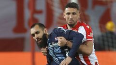 Borja Iglesias, durante el partido de este jueves entre Celta y Estrella Roja.
