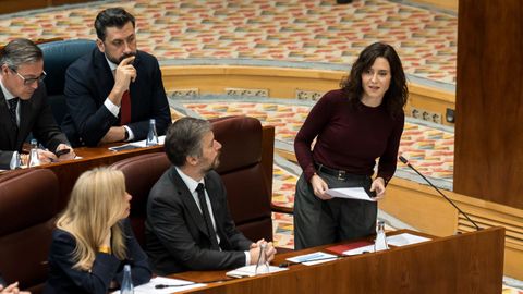 La presidenta de la Comunidad de Madrid, Isabel D�az Ayuso, interviene durante un pleno en la Asamblea de Madrid.