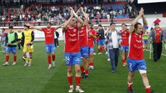 Los jugadores del UD Ourense celebran la victoria frente al Reus
