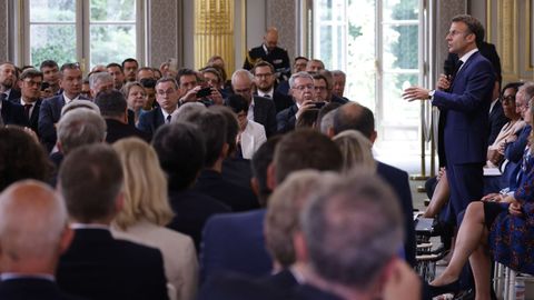 Macron interviene ante los alcaldes reunidos este martes en el Palacio del El�seo