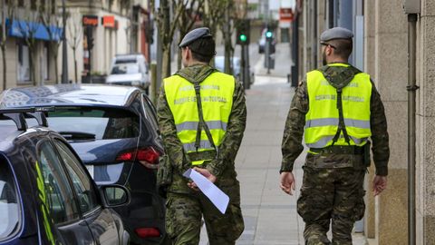 La Brilat, apoyando a la Polic�a y a la Guardia Civil en labores de control del confinamiento en Monforte durante el estado de alarma, en marzo del 2020