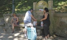 La fuente que est� dentro del parque de Castrelos ten�a ayer mucho movimiento. 