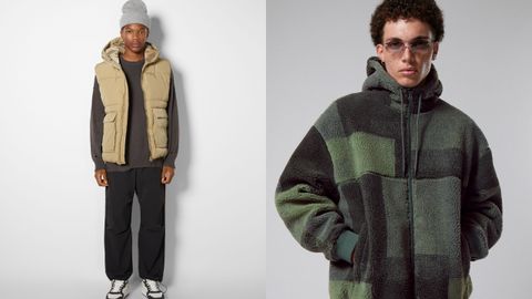 Esta temporada los chicos más estilosos llevan chalecos acolchados y jerséis de borreguillo. El chaleco es de Bershka y el forro polar de Weekday