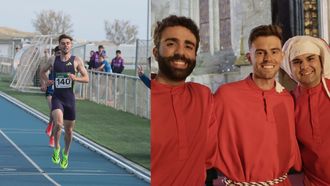 Adri�n Ben, en el segundo encuentro cant�brico de Cervo (izquierda) y como llevador en la Semana Santa de Viveiro (en el centro, en la imagen de la derecha).