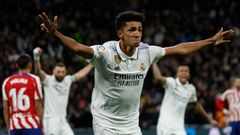�lvaro Rodr�guez.�lvaro Rodr�guez celebra su primer gol en Liga con el Real Madrid al Atl�tico