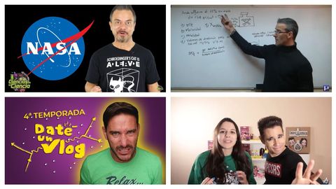 DE IZQUIERDA A DERECHA Y DE ARRIBA ABAJO, RESPONSABLES DE LOS CANALES CIENCIAS DE LA CIENCIA, UNICOOS, DATE UN VLOG Y EXPCASEROS