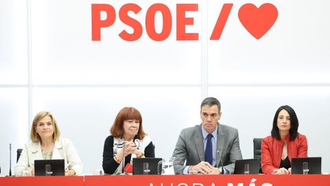 Pedro S�nchez presidiendo la reuni�n la reuni�n ejecutiva federal del PSOE al d�a siguiente de las elecciones en Aandaluc�a.