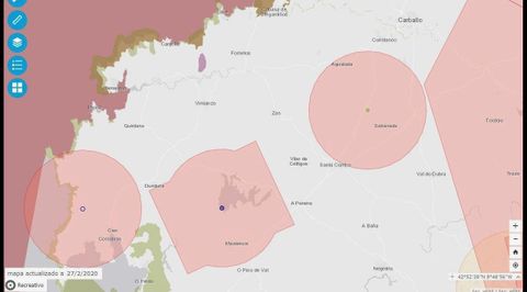 Mapa de Enaire con las zoasn restringidas en la Costa da Morte.