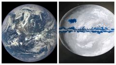 A la izquierda la imagen de la Tierra tomada por los astronautas del Apolo 17. A la derecha aspecto que tendr�a el planeta en el per�odo Criog�nico