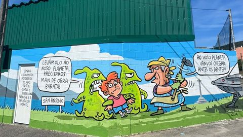 Los chavales pintaron el mural, con ayuda de Lu�s Davila