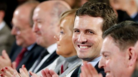 El l�der del PP, Pablo Casado, en Oviedo donde present� p�blicamente a la candidata popular a la Presidencia del Principado, Teresa Mallada, expresidenta de Hunosa, y al aspirante del PP a la Alcald�a de Oviedo, Alfredo Canteli, presidente del Centro Asturiano en la ciudad