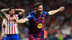 Lewandowski celebra el segundo gol del Barcelona
