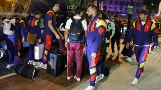 Los futbolistas de la selecci�n, a su llegada al hotel de concentraci�n en Nueva York