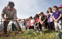 Los peque�os del colegio de Palmeira contaron con la ayuda de varios agricultores veteranos. 