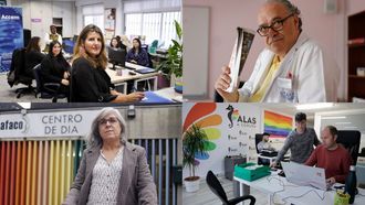 Cristina Ucieda, coordinadora de Accem en A Corua;Manuel Lage, psiclogos de Utaca;Elisa Catoira, directora de Estructura de AFACO; tcnicos de ALAS en su oficina de A Corua