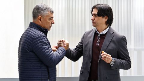 Marco Garc&eacute;s,&nbsp;este martes en la Cidade Deportiva Afouteza, tras la presentaci&oacute;n de Fer L&oacute;pez.