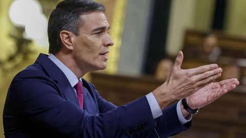 Pedro S�nchez, en un momento de su intervenci�n en el debate de investidura.  