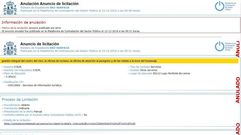 Captura de pantalla del anuncio que fue anulado tras su publicaci�n por error en el perfil del contratante
