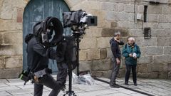 Un momento del rodaje de �Olvido y Le�n� en Ribadavia