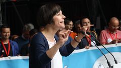 Manifestaci�n del BNG en Santiago con motivo del D�a de Galicia. En la imagen, su portavoz nacional, Ana Pont�n. 